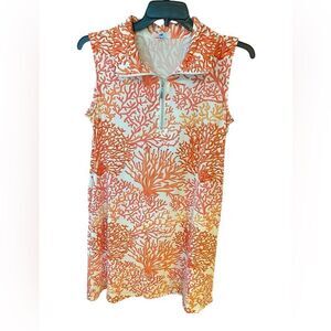 Sunny Oceans Sz M Orange Coral Print Sleeveless Relaxed Fit Casual Summer Dress